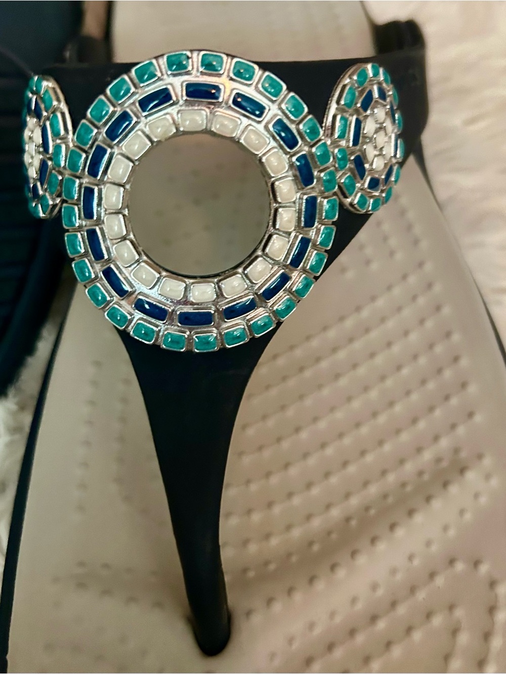 CROCS Navy and White Jeweled Thong Sandals - Picture 4 of 4